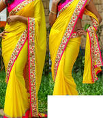 Yellow Embroidered Georgette Saree With Blouse