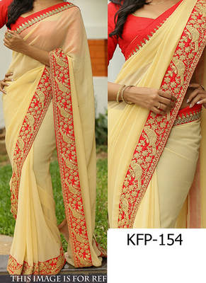 Light Cream Embroidered Georgette Saree With Blouse 1