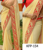 Light Cream Embroidered Georgette Saree With Blouse