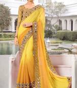 Yellow mirror work georgette saree with blouse