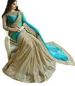 light_blue embroidered georgette saree With Blouse