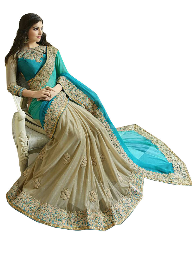 light_blue embroidered georgette saree With Blouse