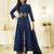 Navy blue silk embroidered semi stitched salwar with dupatta