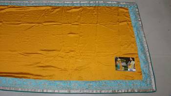 Yellow And Sky Embroidered Paper Silk Saree With Blouse 3