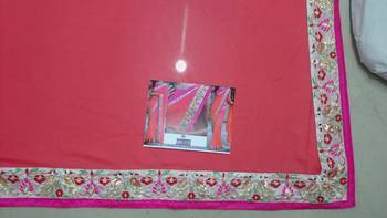 Tomato Embroidered Georgette Saree With Blouse 3