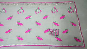 Pink And Off White Embroidered Georgette Saree With Blouse 2