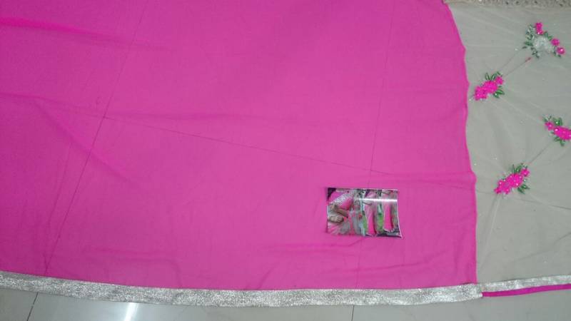 Pink And Off White Embroidered Georgette Saree With Blouse