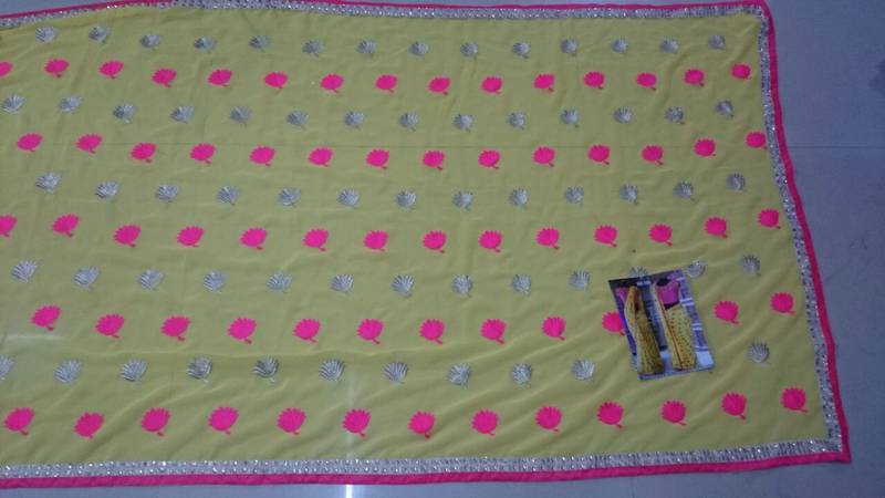 Yellow Embroidered Georgette Saree With Blouse