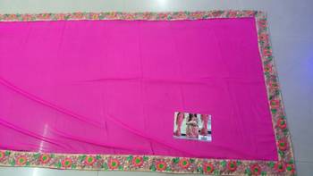 Pink And Cream Embroidered Nylon Mono Net Saree With Blouse 2