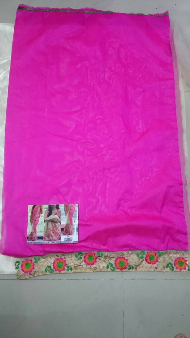 Pink And Cream Embroidered Nylon Mono Net Saree With Blouse