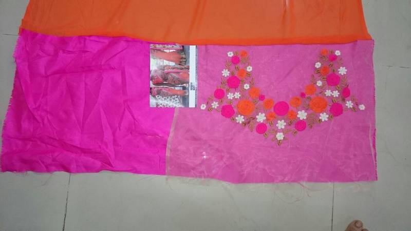 Orange And Cream Embroidered Georgette Saree With Blouse