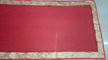 Cream And Red Embroidered Nylon Mono Net Saree With Blouse 2