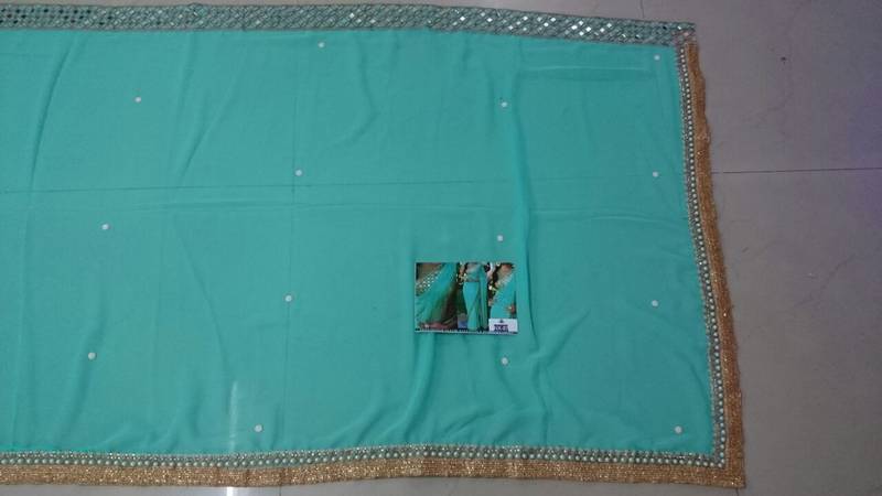 Cyan Embroidered Georgette Saree With Blouse