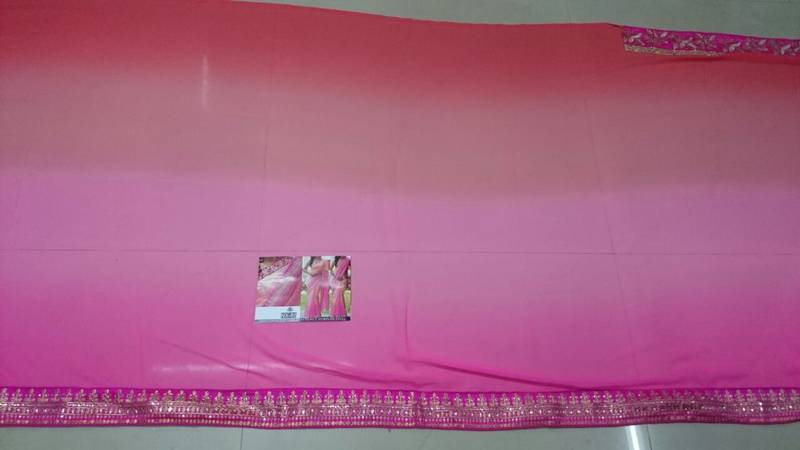 Light Pink And Light Orange Embroidered Georgette Saree With Blouse