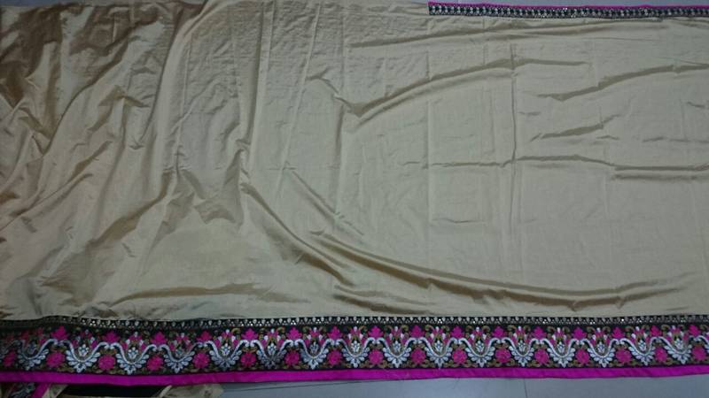 Golden Embroidered Nylon Silk Saree With Blouse