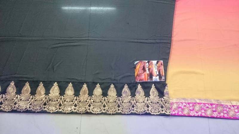 Black And Yellow Embroidered Georgette Saree With Blouse