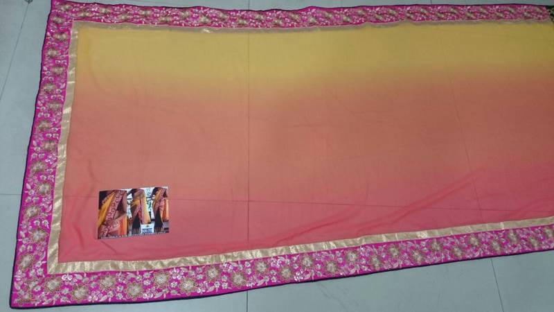 Black And Yellow Embroidered Georgette Saree With Blouse