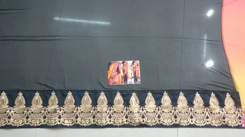 Black And Yellow Embroidered Georgette Saree With Blouse