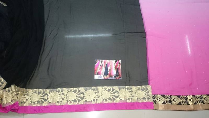 Black And Pink Embroidered Georgette Saree With Blouse