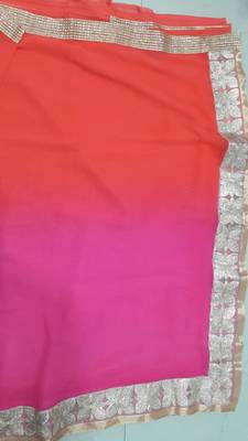 Pink And Orange Embroidered Georgette Saree With Blouse 2