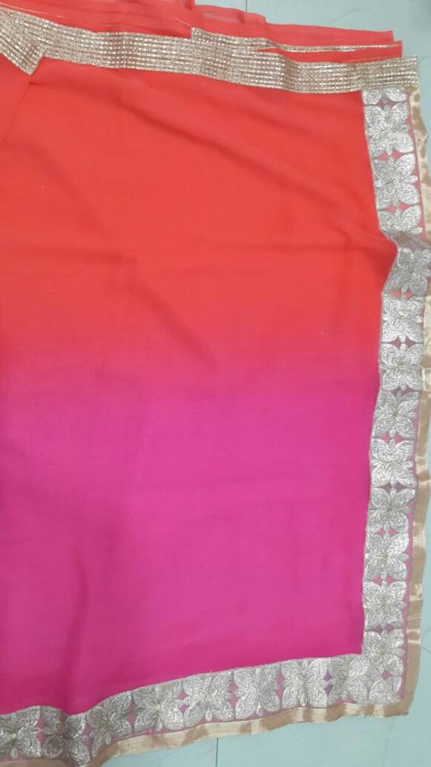 Pink And Orange Embroidered Georgette Saree With Blouse