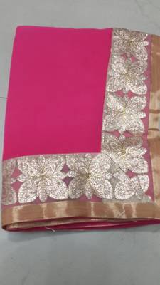Pink And Orange Embroidered Georgette Saree With Blouse 4
