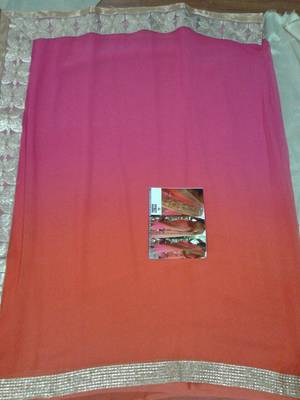 Pink And Orange Embroidered Georgette Saree With Blouse 5
