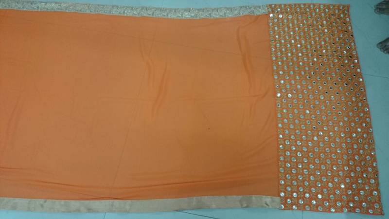 Orange Embroidered Georgette Saree With Blouse