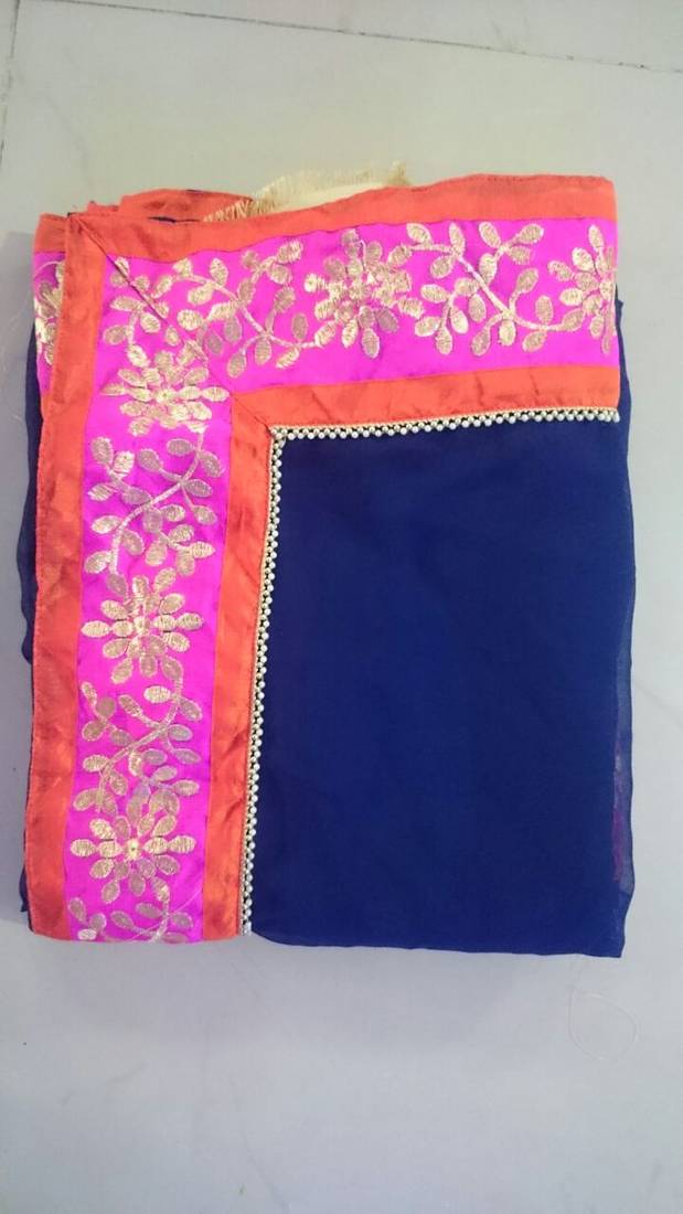 Blue Embroidered Georgette Saree With Blouse
