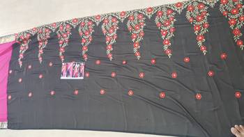 Black And Pink Embroidered Georgette Saree With Blouse 3