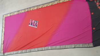 Black And Pink Embroidered Georgette Saree With Blouse 4