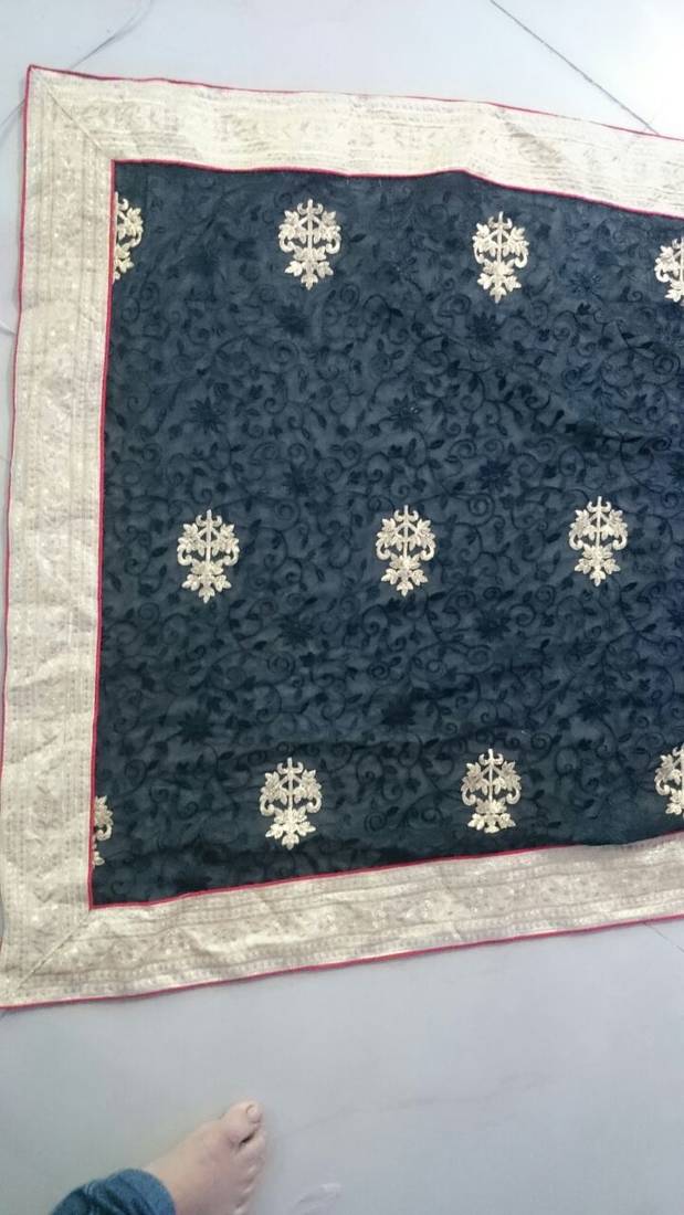 Black And Cream Embroidered Georgette Saree With Blouse