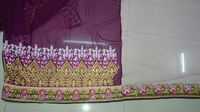 Rani Pink Embroidered Georgette Saree With Blouse