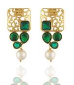 Awesome Designer Gold Pated With Green Stones Square Shape Earrings for Girls and Women