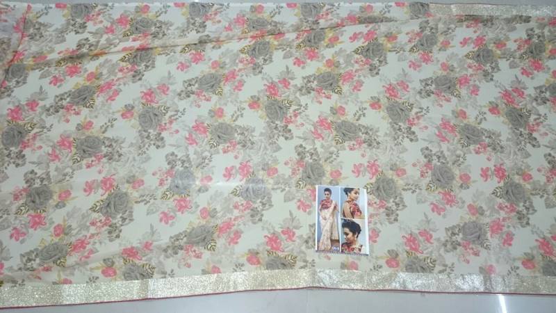 Cream And Red Embroidered Georgette Saree With Blouse