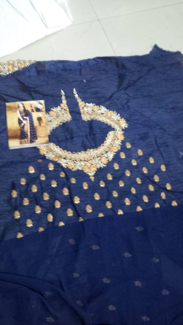 Blue Embroidered Georgette Saree With Blouse