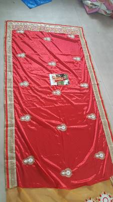 Red And Orange Embroidered Net Saree With Blouse 2