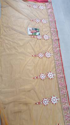 Red And Orange Embroidered Net Saree With Blouse 3