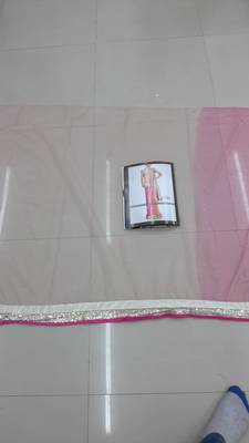Pink And Cream Embroidered Net Saree With Blouse 2