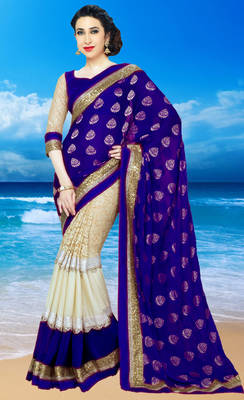 Blue Embroidered Georgette Saree With Blouse 1