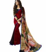 red printed georgette saree With Blouse