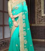 georgette saree by kmozi (Turquoise)