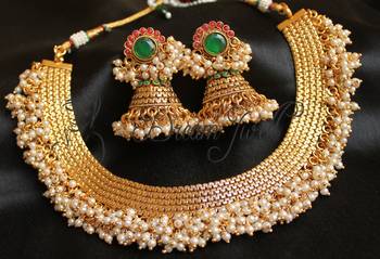 Beautiful Designer Kemp Green Pearl Cluster Necklace Set 1