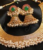 Beautiful Designer Kemp Green Pearl Cluster Necklace Set