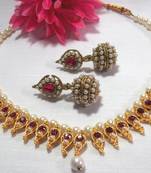 Magenta Pearl Gota Necklace Set