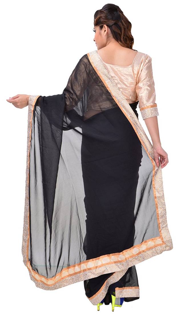 black plain georgette saree With Blouse Piece