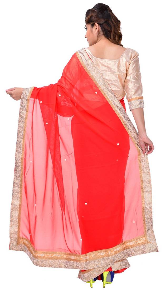 red printed georgette saree With Blouse Piece