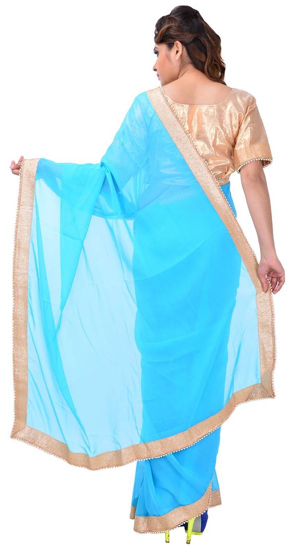 sky blue printed georgette saree With Blouse Piece