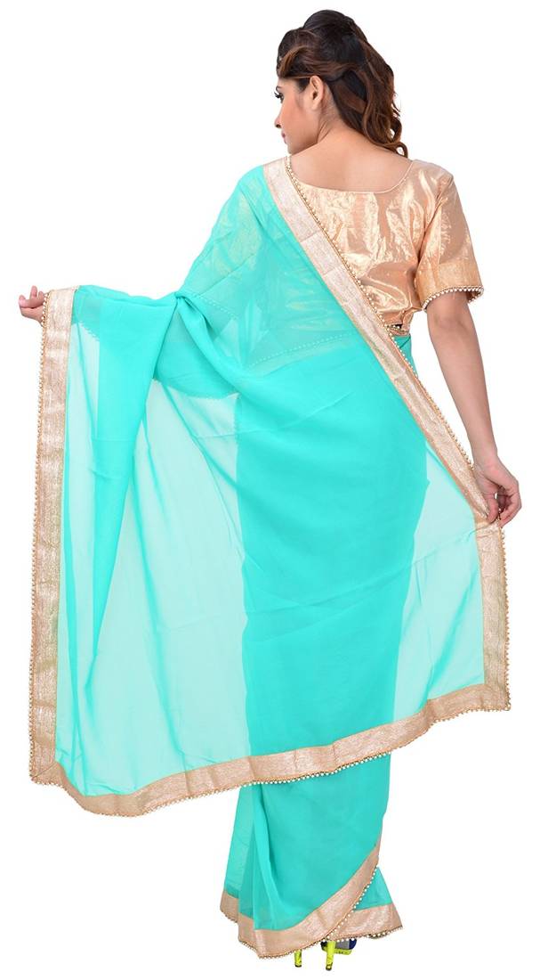 light green printed georgette saree With Blouse Piece