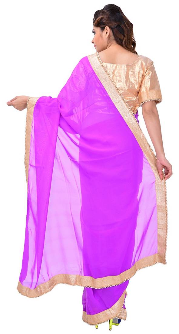 Pink printed georgette saree With Blouse Piece